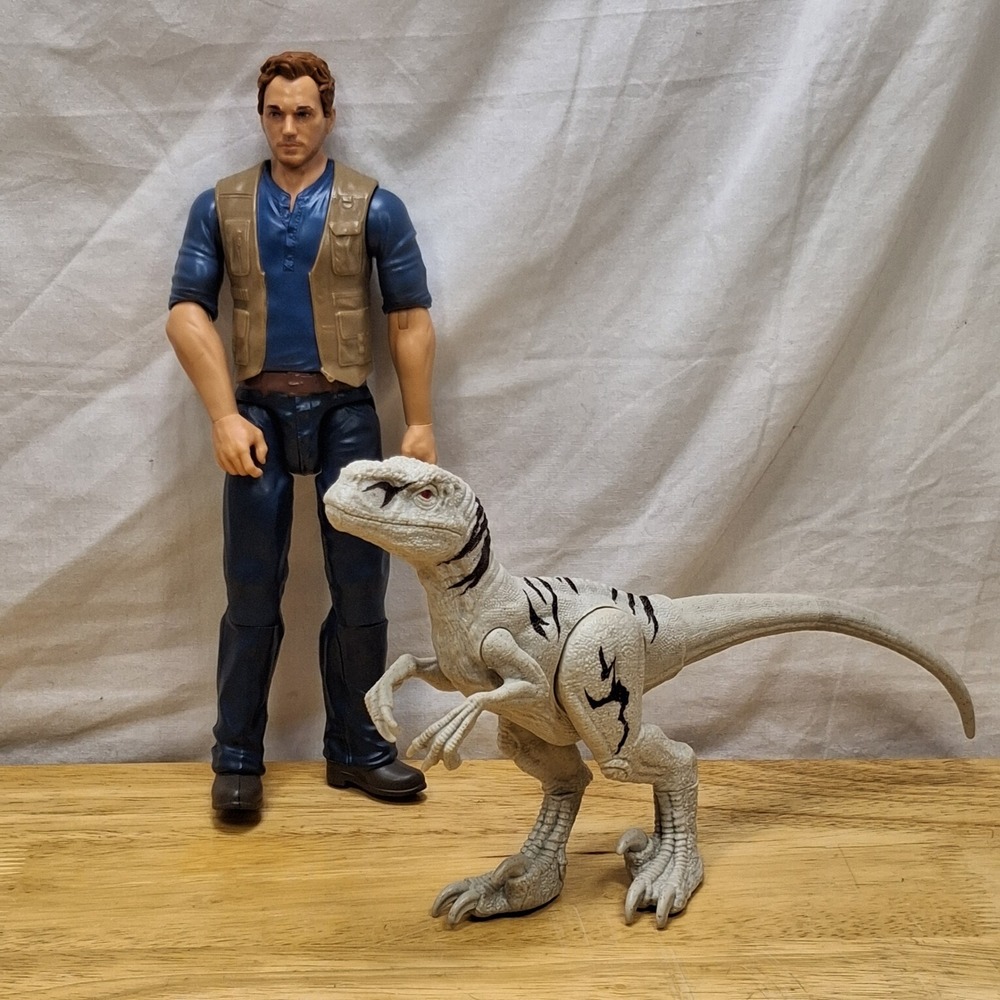 Mattel Jurassic World Owen Grady & Velociraptor Blue Action Figure Set 12"